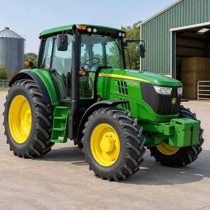 Freshly spray painted tractor